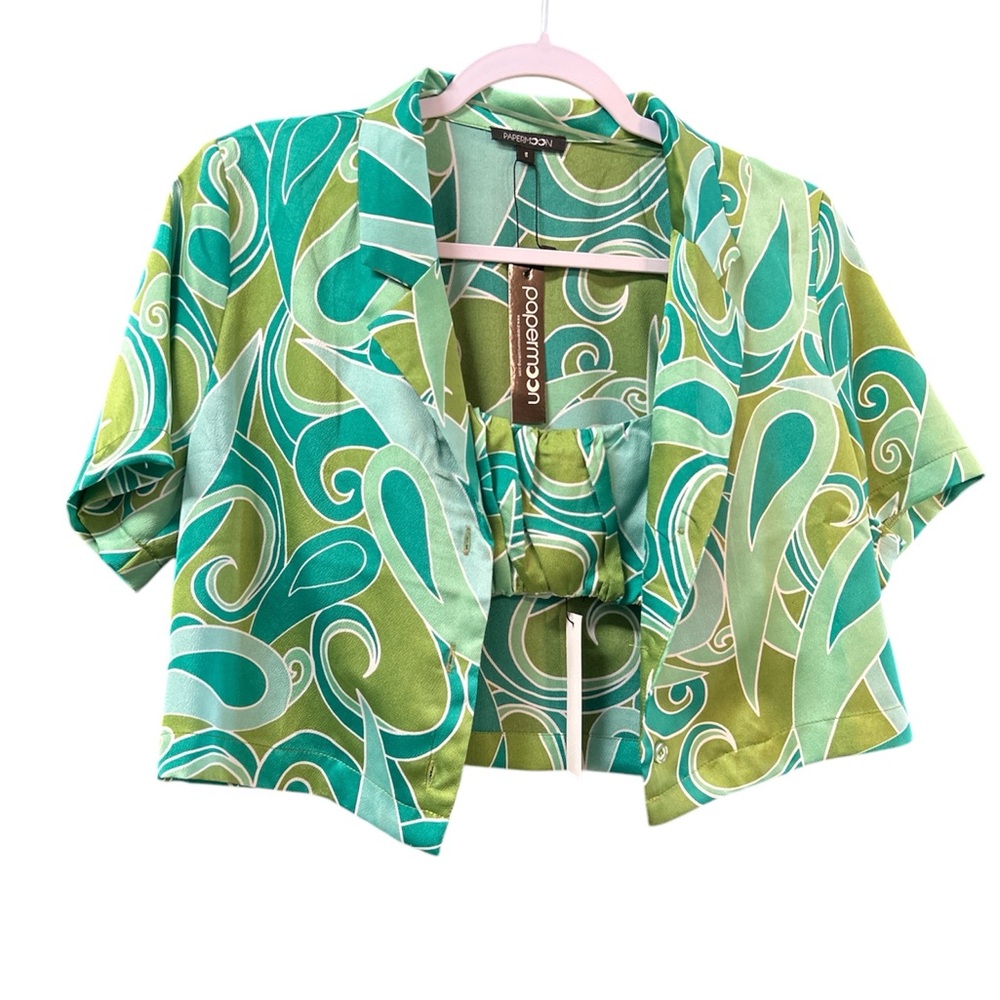 Green and Blue Patterned cropped Blouse and tube top small and medium NWT